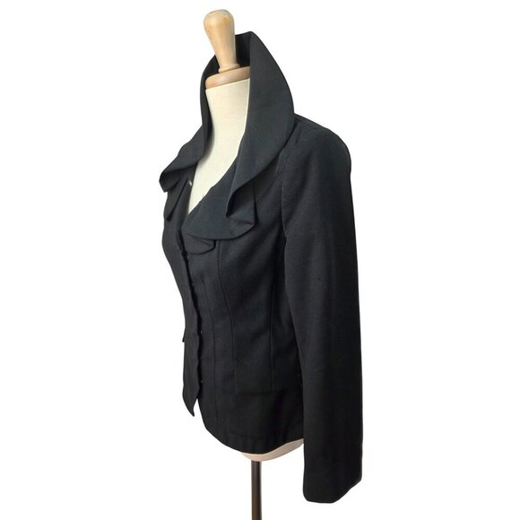 Millard Fillmore MF-13 Y2K Black Blazer Jacket Hers Sz M/L Ruffle Lapel Peplum - Picture 6 of 10